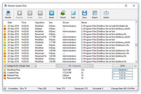 DiskPulse Server Disk Change Monitoring Results
