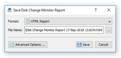 DiskPulse Save Disk Change Monitoring Report